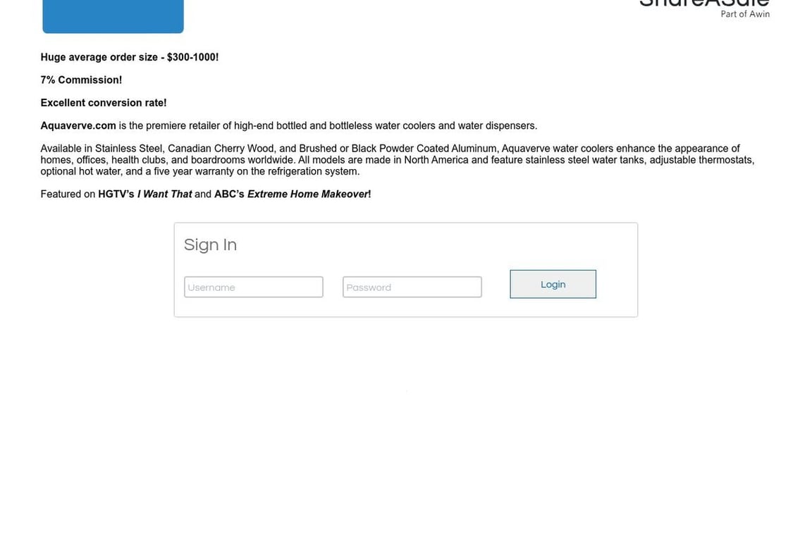 Aquaverve affiliate program signup page