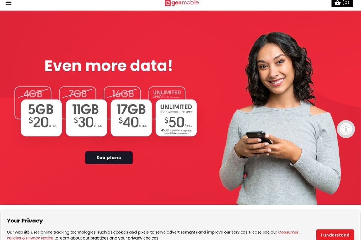 Gen Mobile homepage