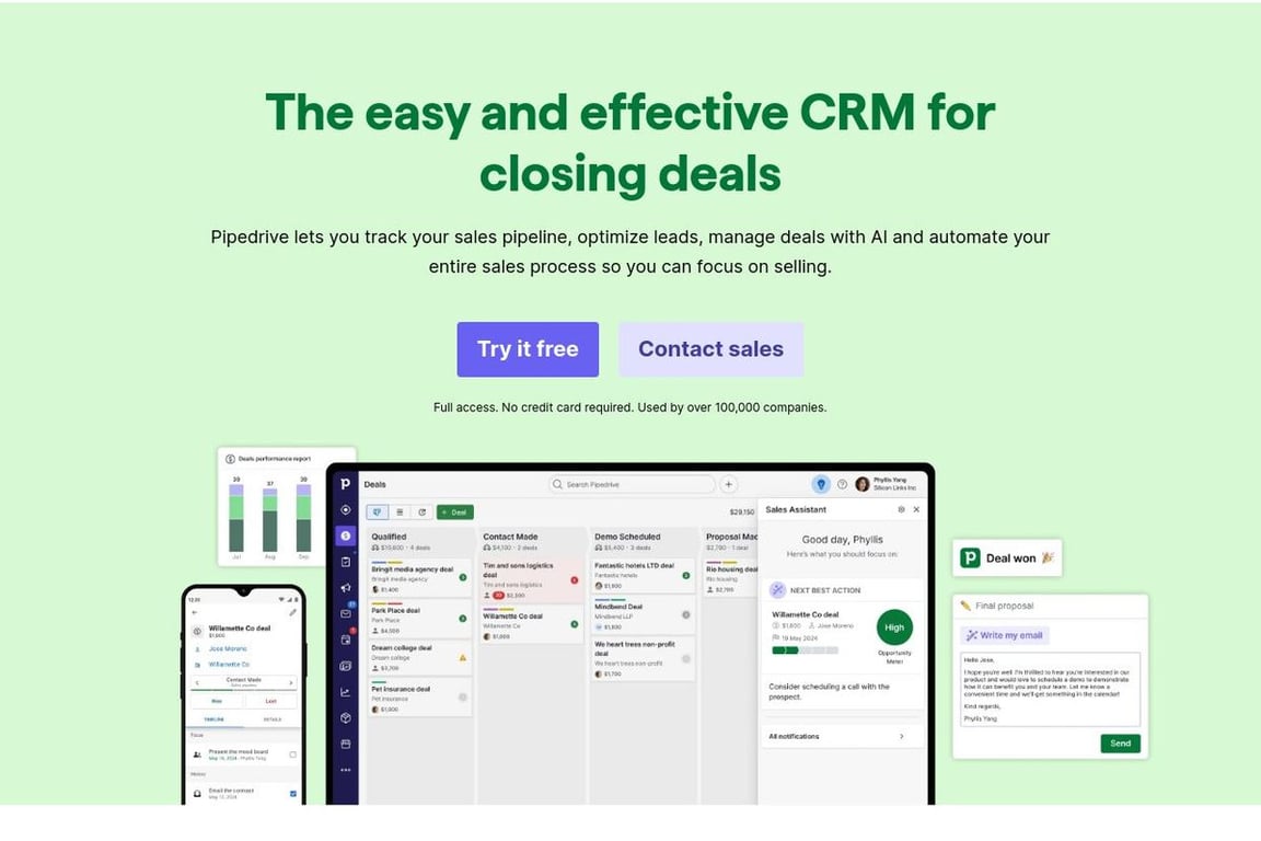 Pipedrive CRM homepage