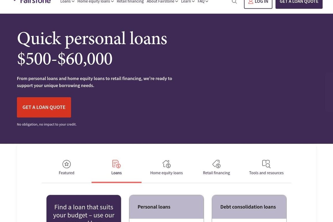 Fairstone Canada Personal Loans homepage