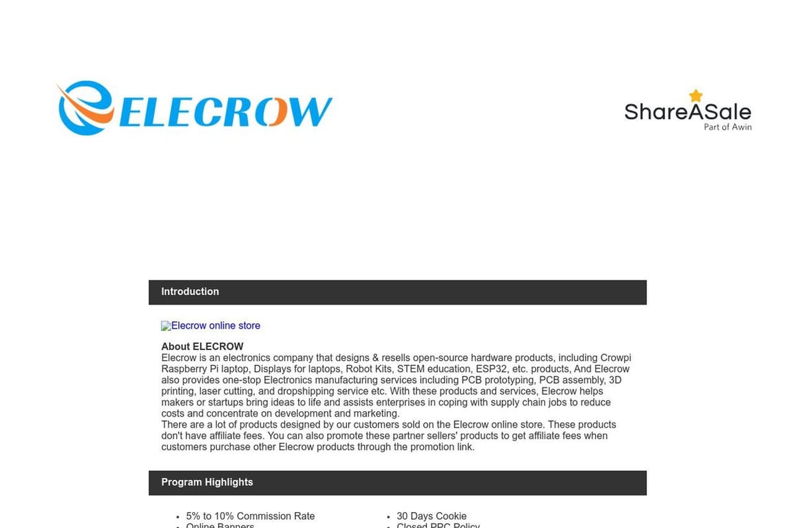 Elecrow affiliate program signup page