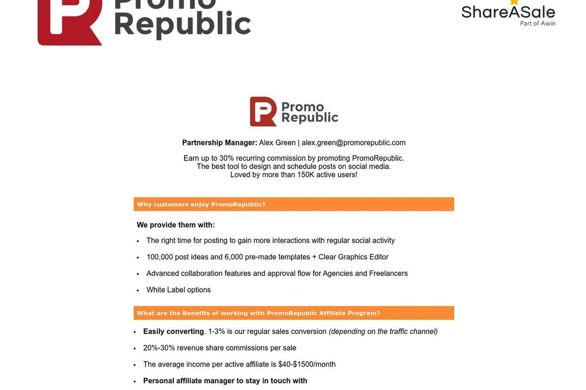 PromoRepublic affiliate program signup page