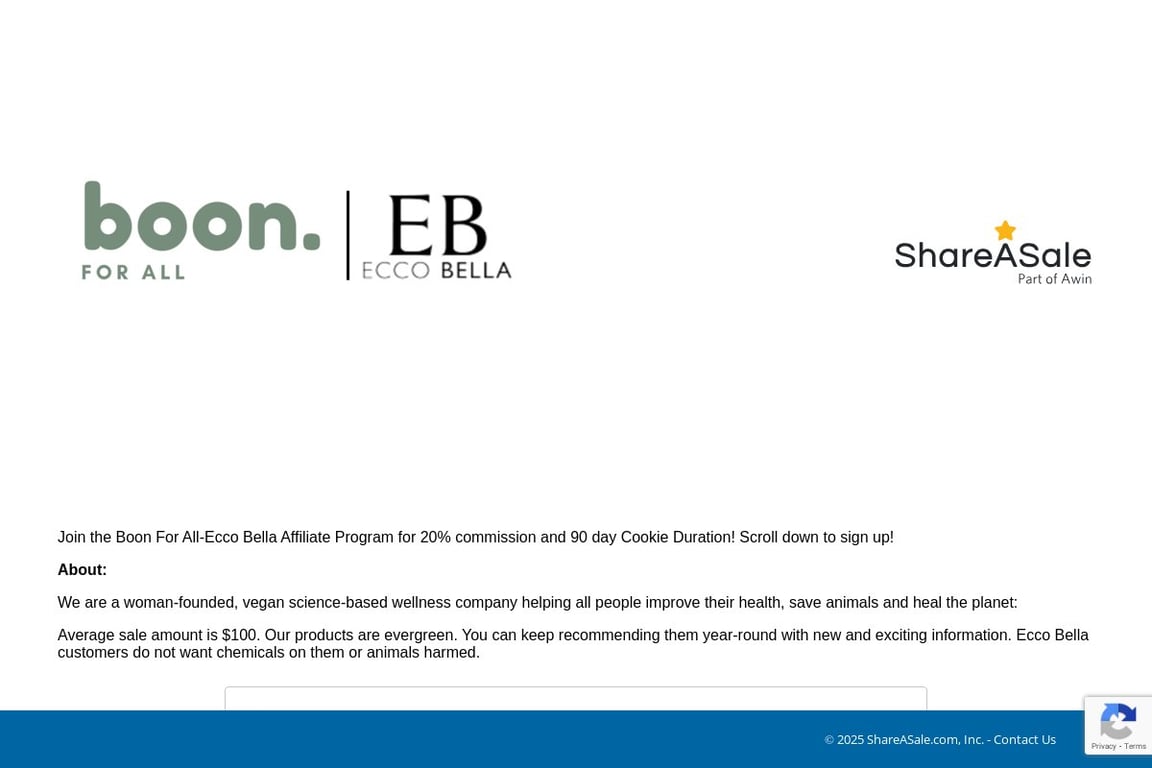 Ecco Bella affiliate program signup page