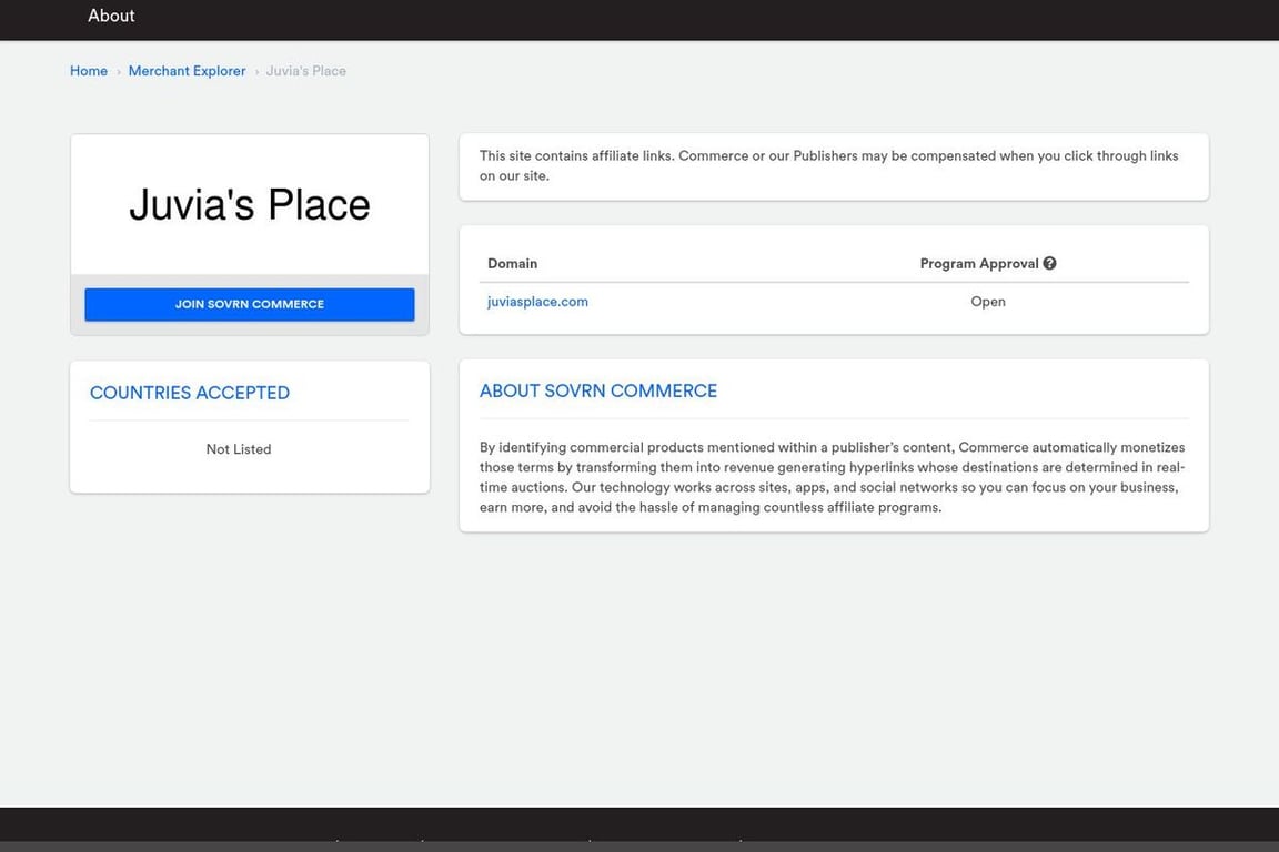 Juvia’s Place affiliate program signup page