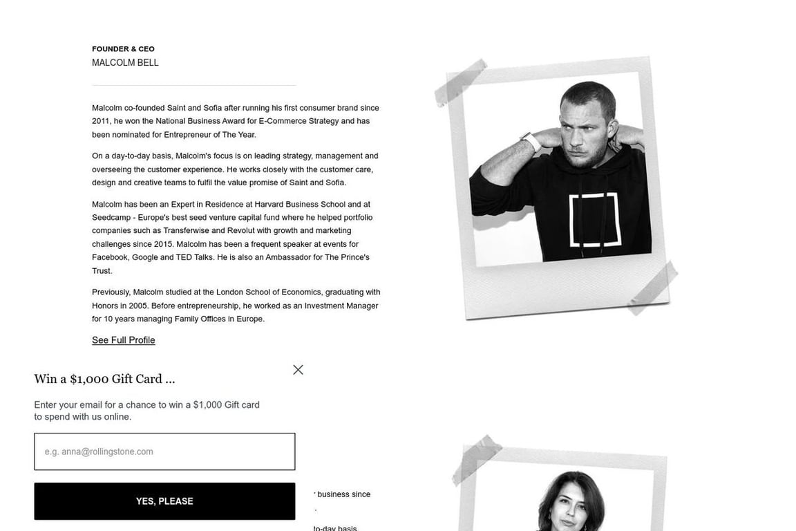 Saint + Sofia UK affiliate program signup page