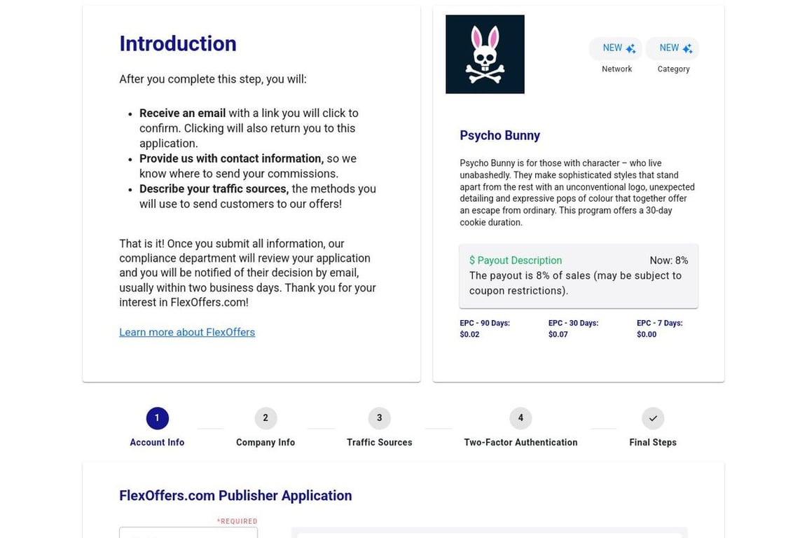 Psycho Bunny affiliate program signup page
