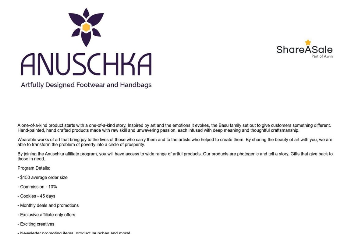 Anuschka affiliate program signup page
