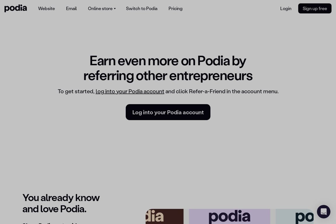 Podia affiliate program signup page
