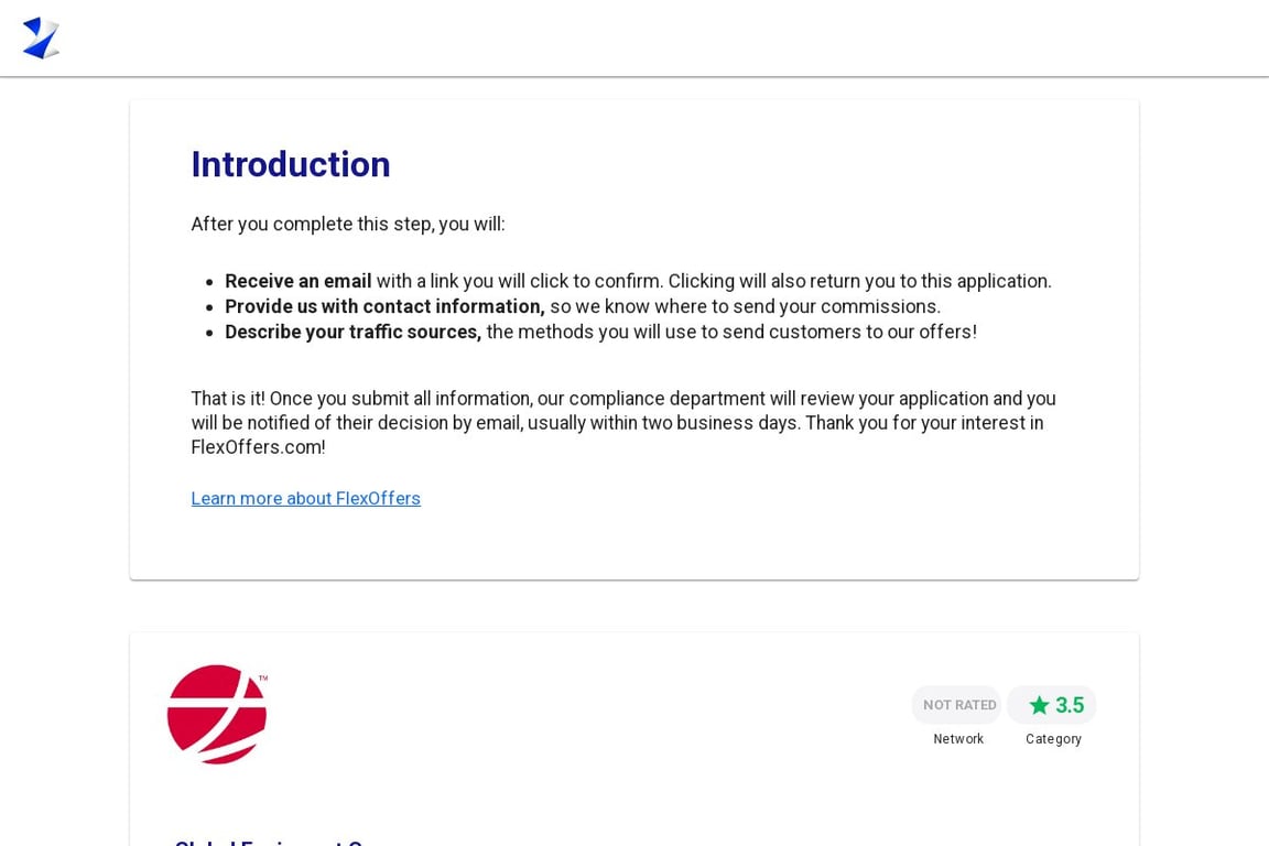 Global Equipment Company affiliate program signup page