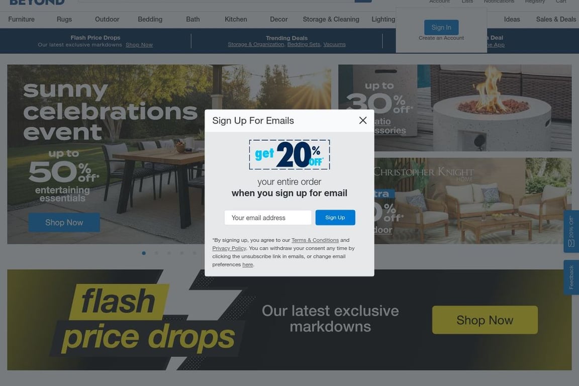Bed Bath & Beyond homepage