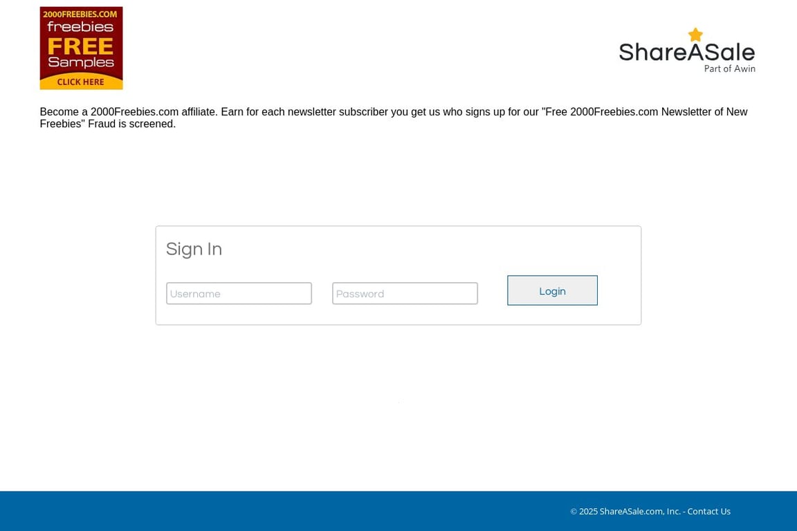 2000Freebies.com free freebies newsletter affiliate program signup page