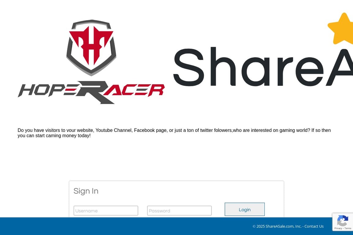 HopeRacer affiliate program signup page