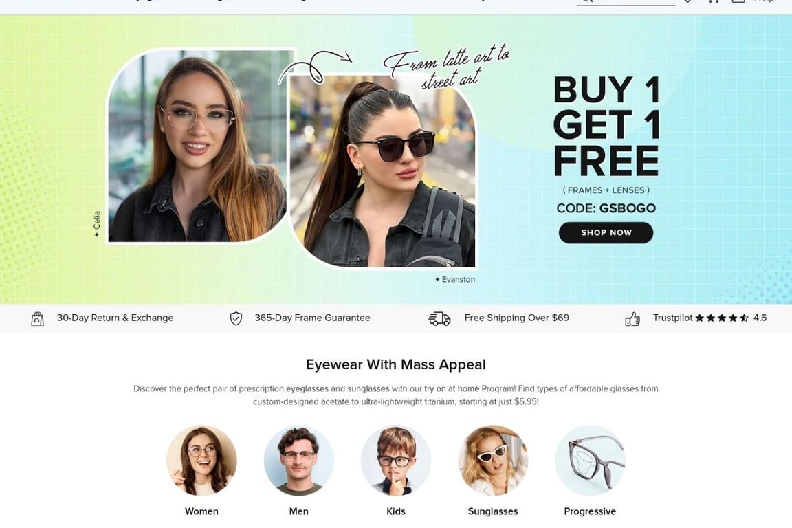 GlassesShop homepage