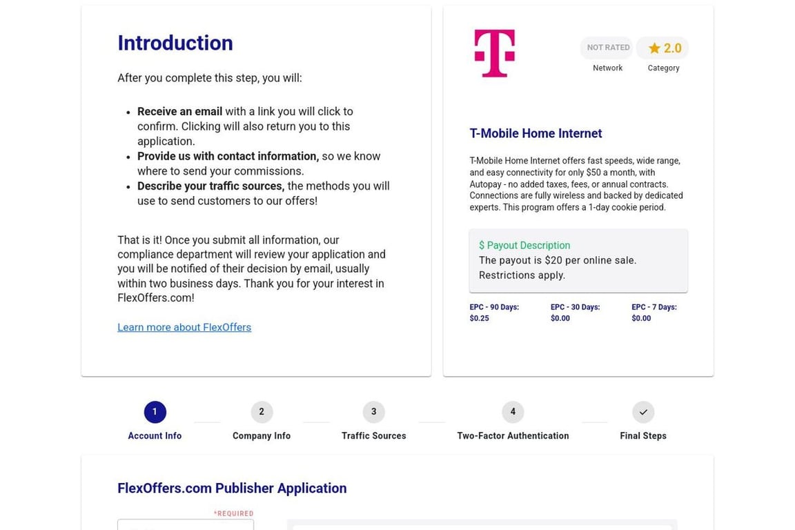 T-Mobile Home Internet affiliate program signup page