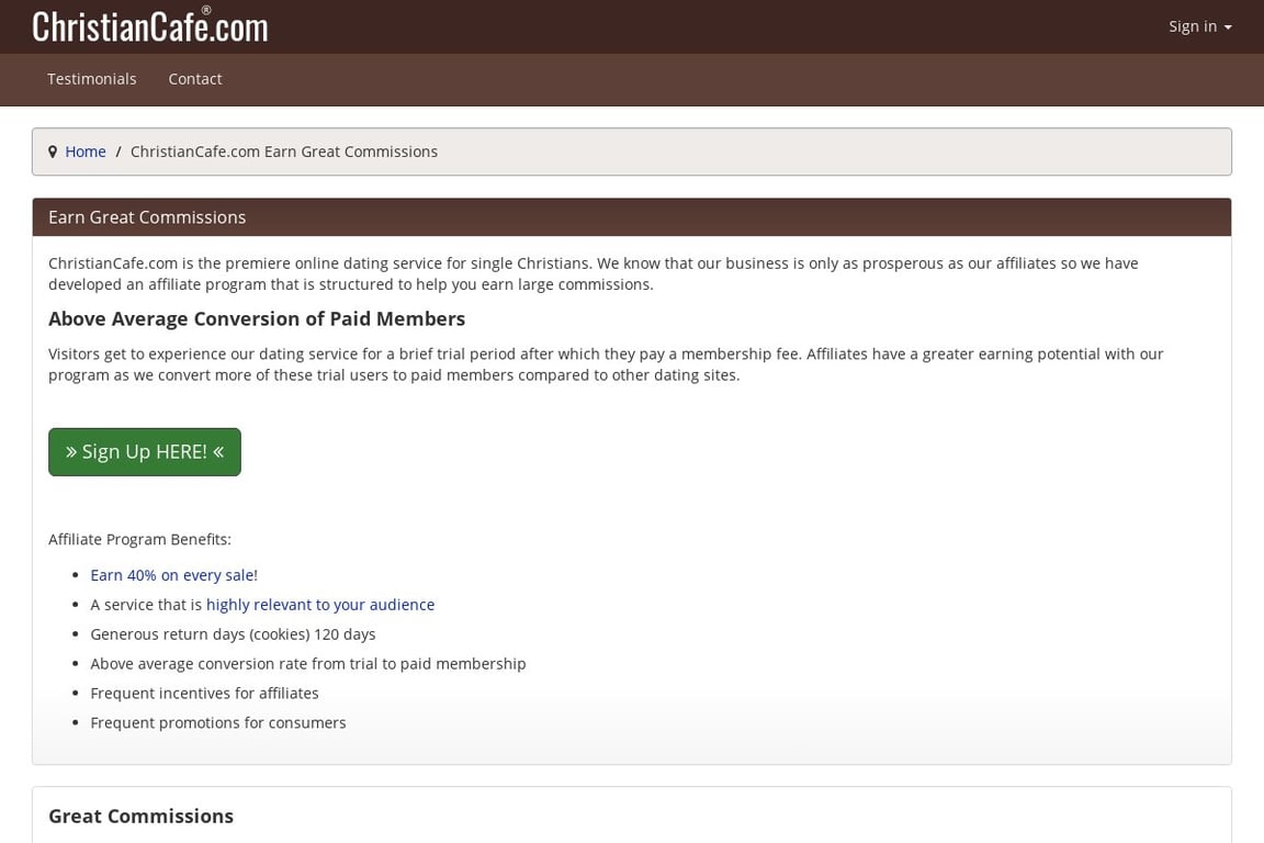 ChristianCafe.com affiliate program signup page