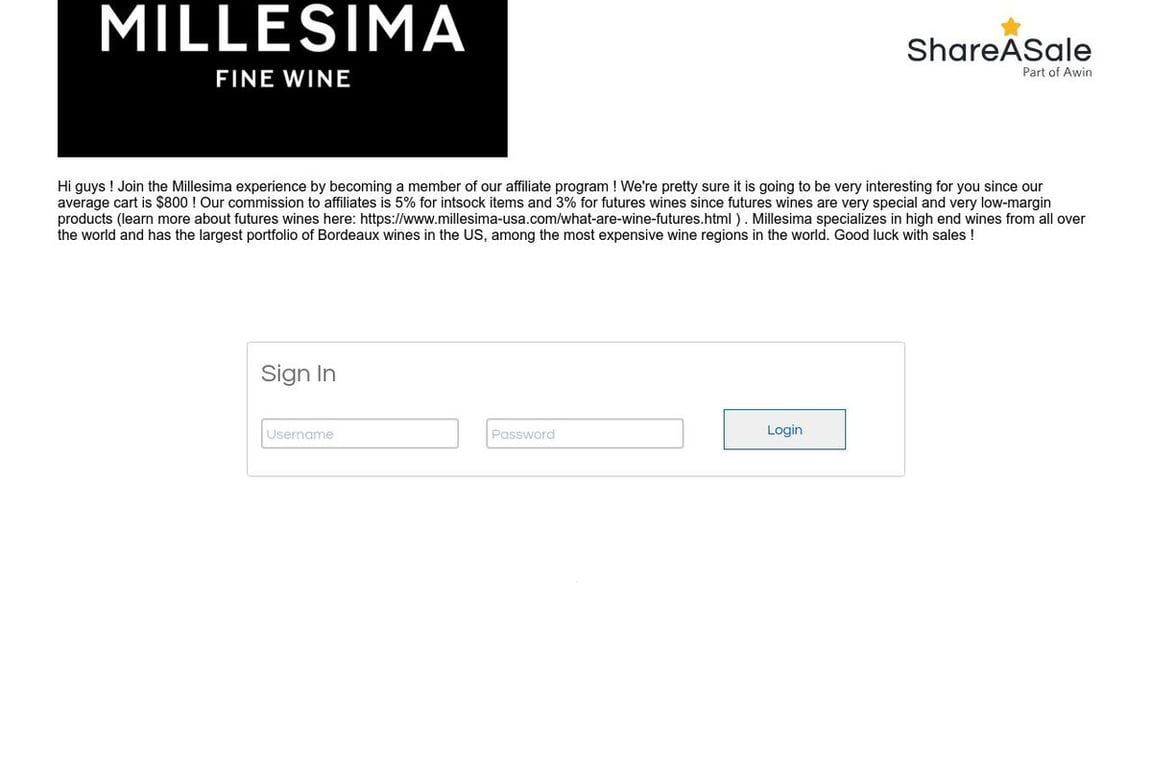 Millesima USA affiliate program signup page