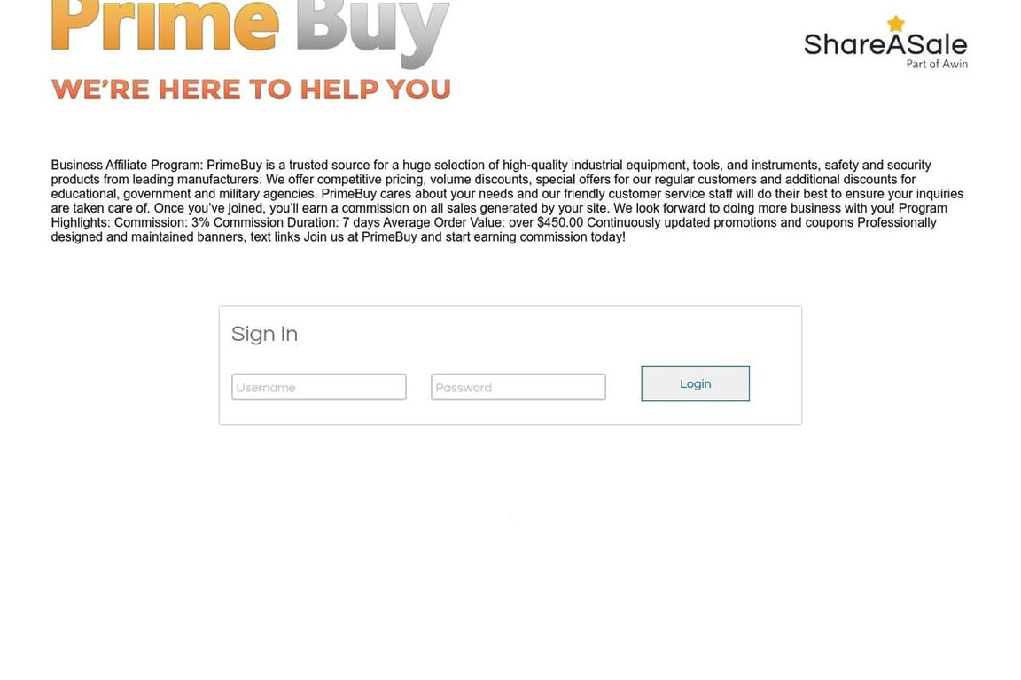 Prime Buy affiliate program signup page