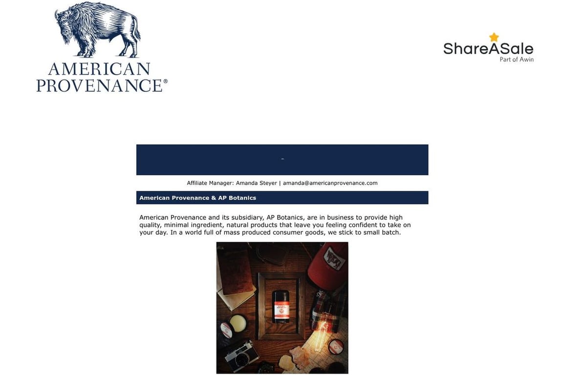 American Provenance affiliate program signup page