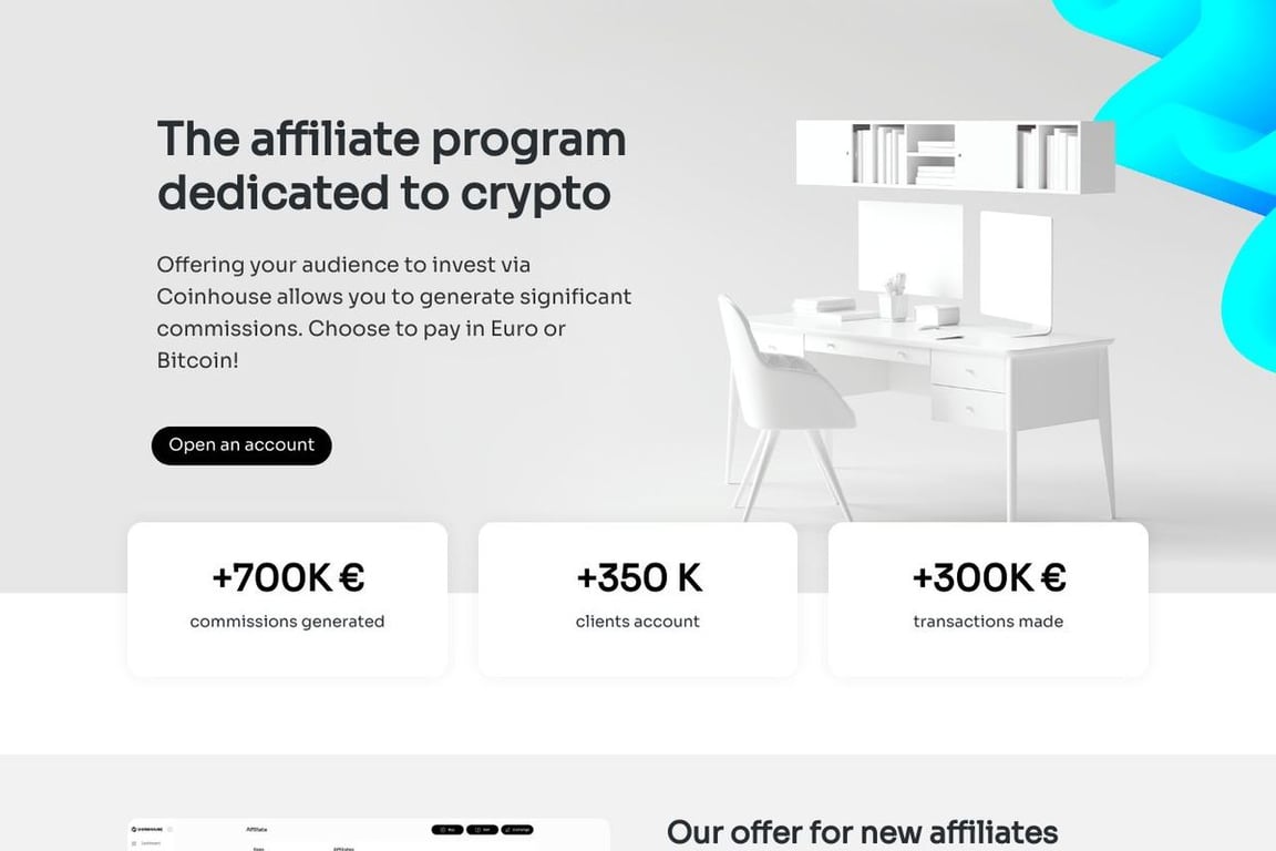 Coinhouse affiliate program signup page