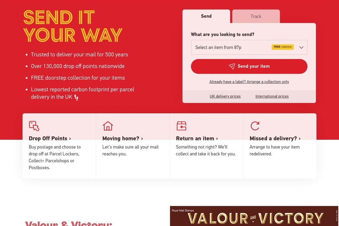 Royal Mail homepage