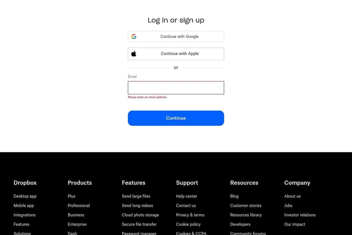 Dropbox affiliate program signup page