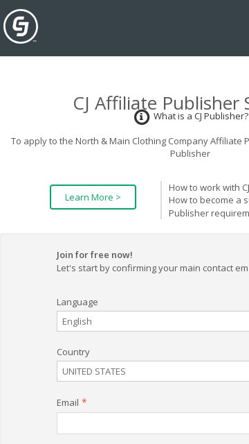 North & Main Clothing Company affiliate program signup page