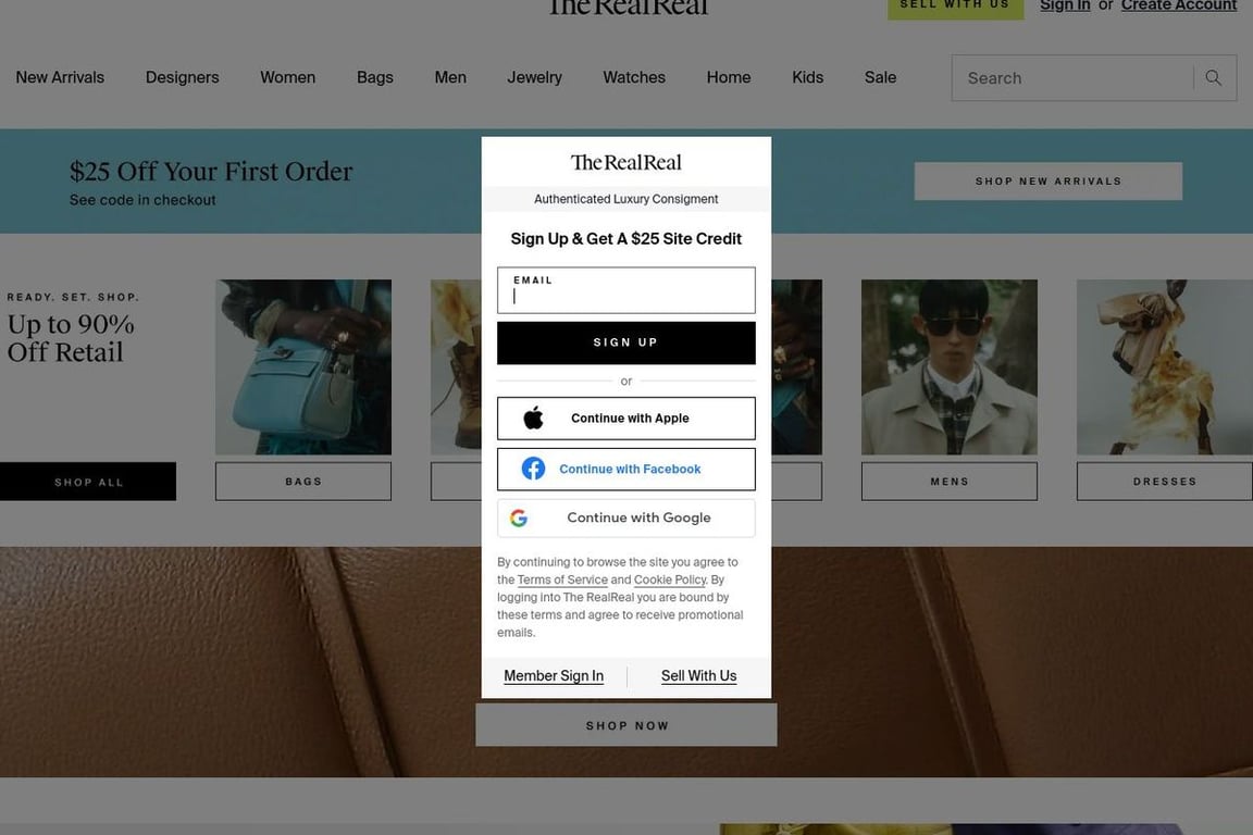 The RealReal homepage