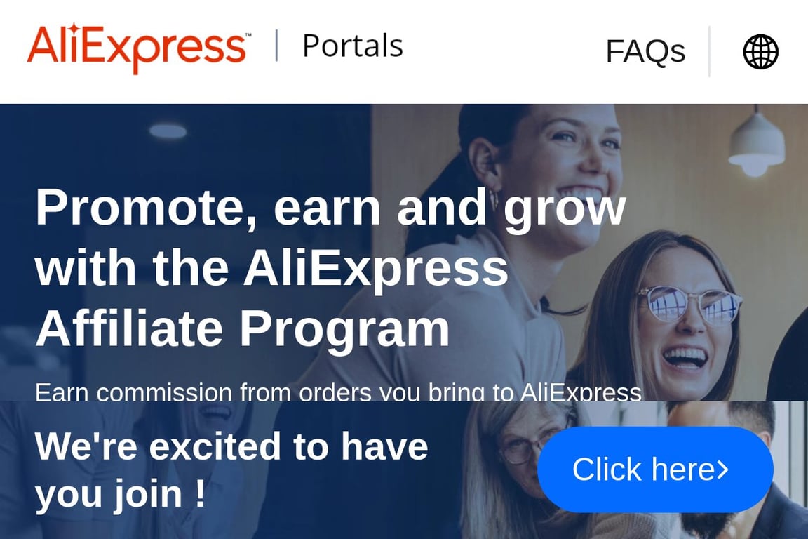 AliExpress affiliate program signup page