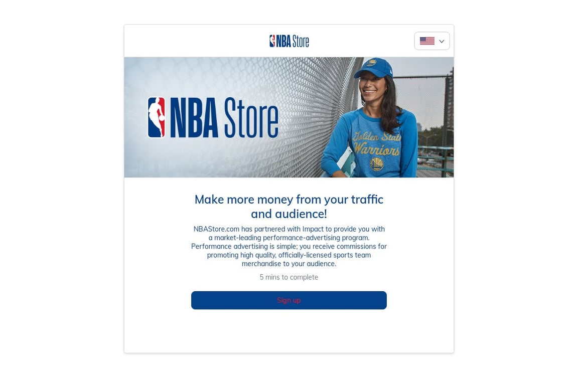 NBA Store UK affiliate program signup page