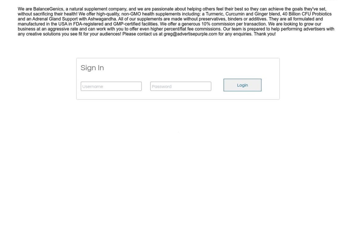BalanceGenics affiliate program signup page