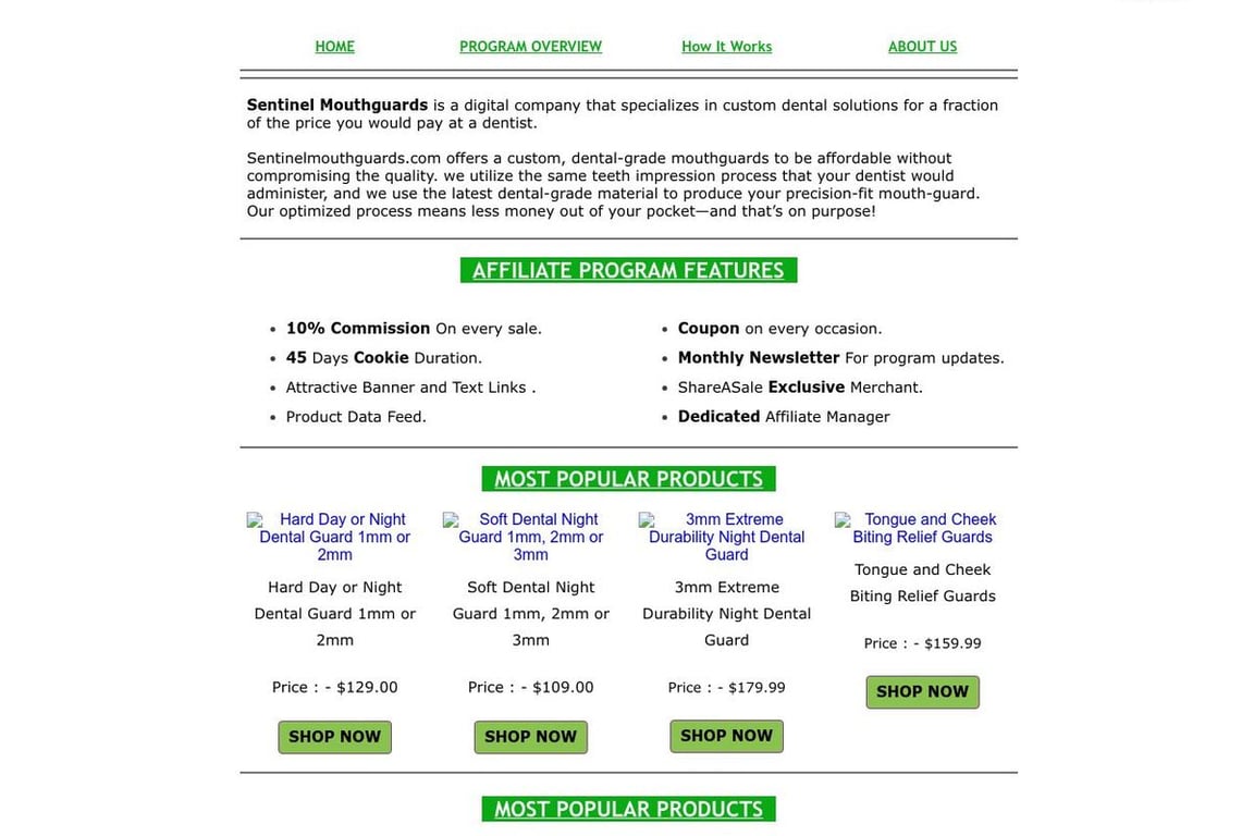 Sentinel Mouthguards affiliate program signup page