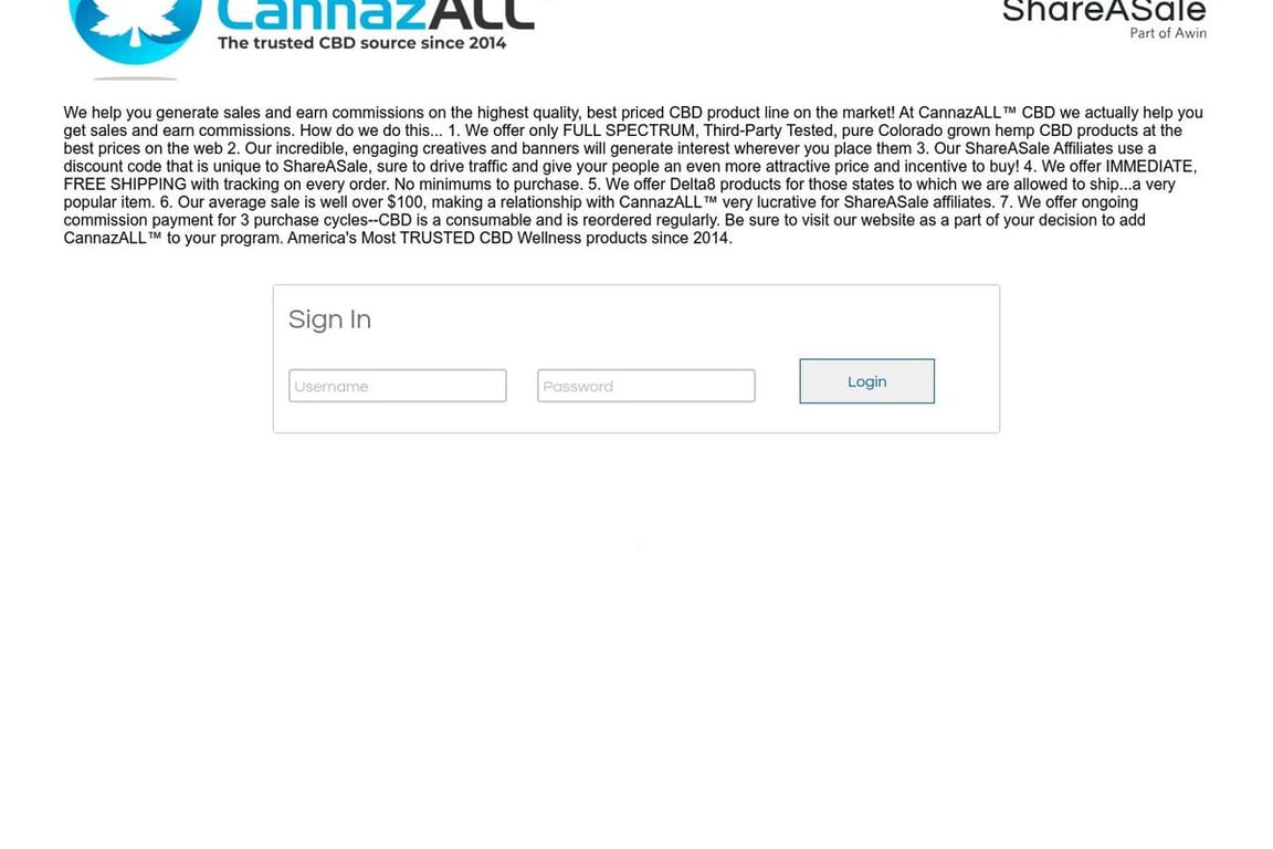 CannazALL affiliate program signup page