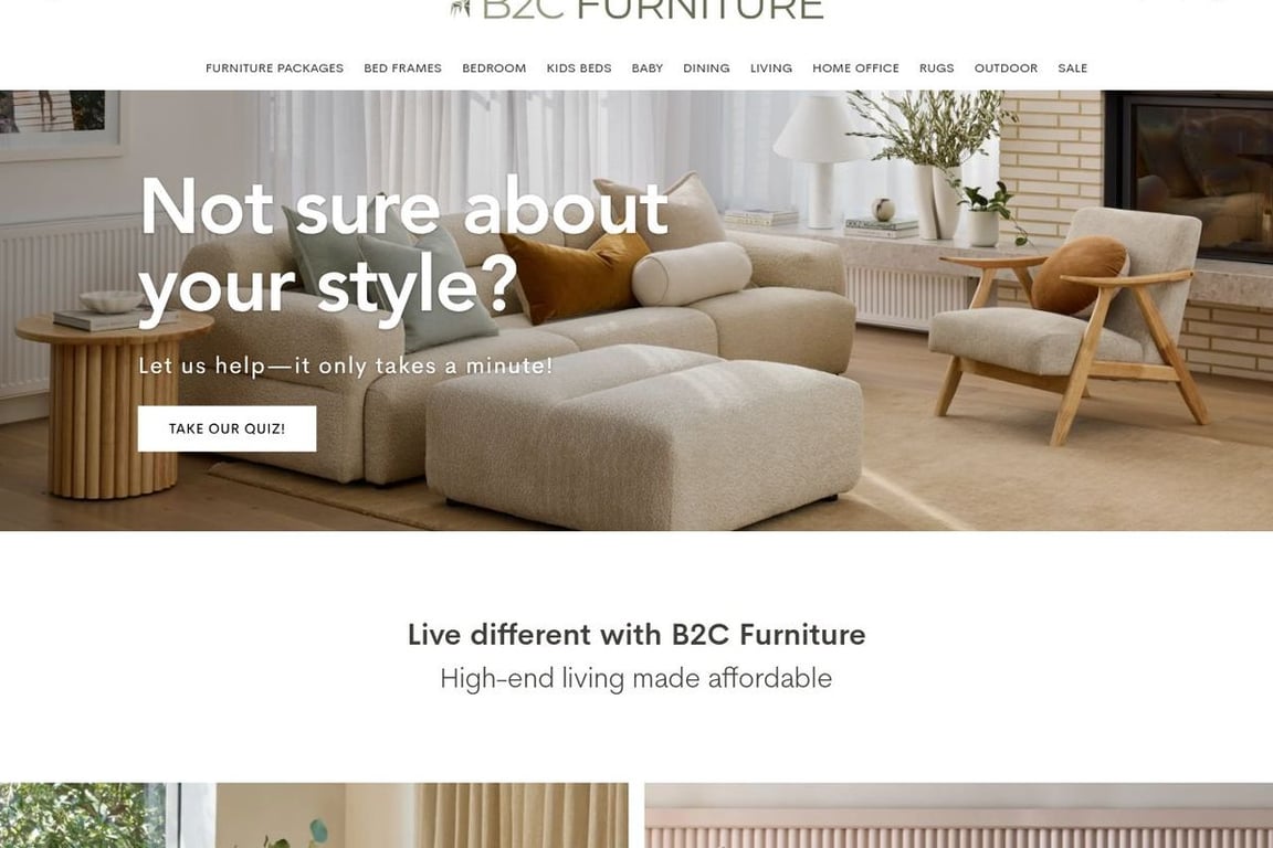 B2C Furniture homepage