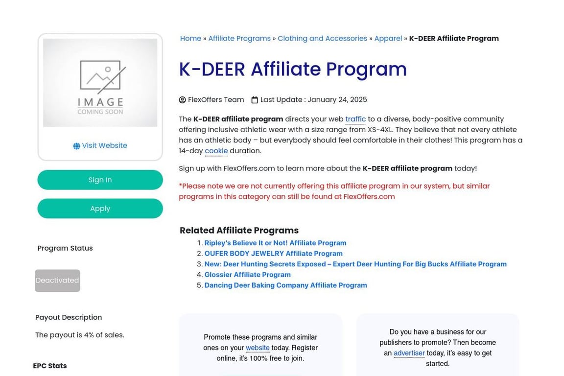 K-Deer affiliate program signup page