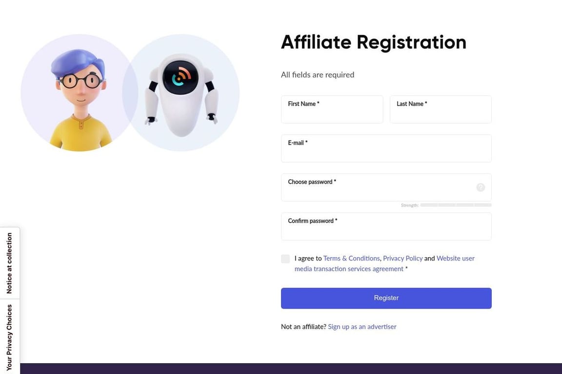 Marketcall affiliate program signup page