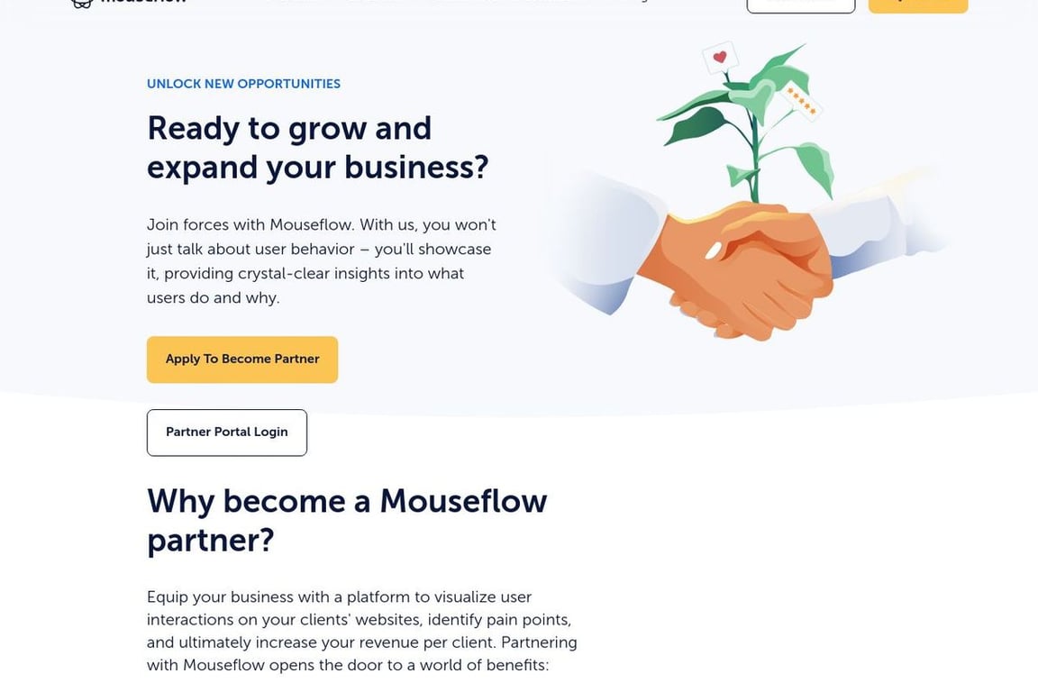 Mouseflow affiliate program signup page