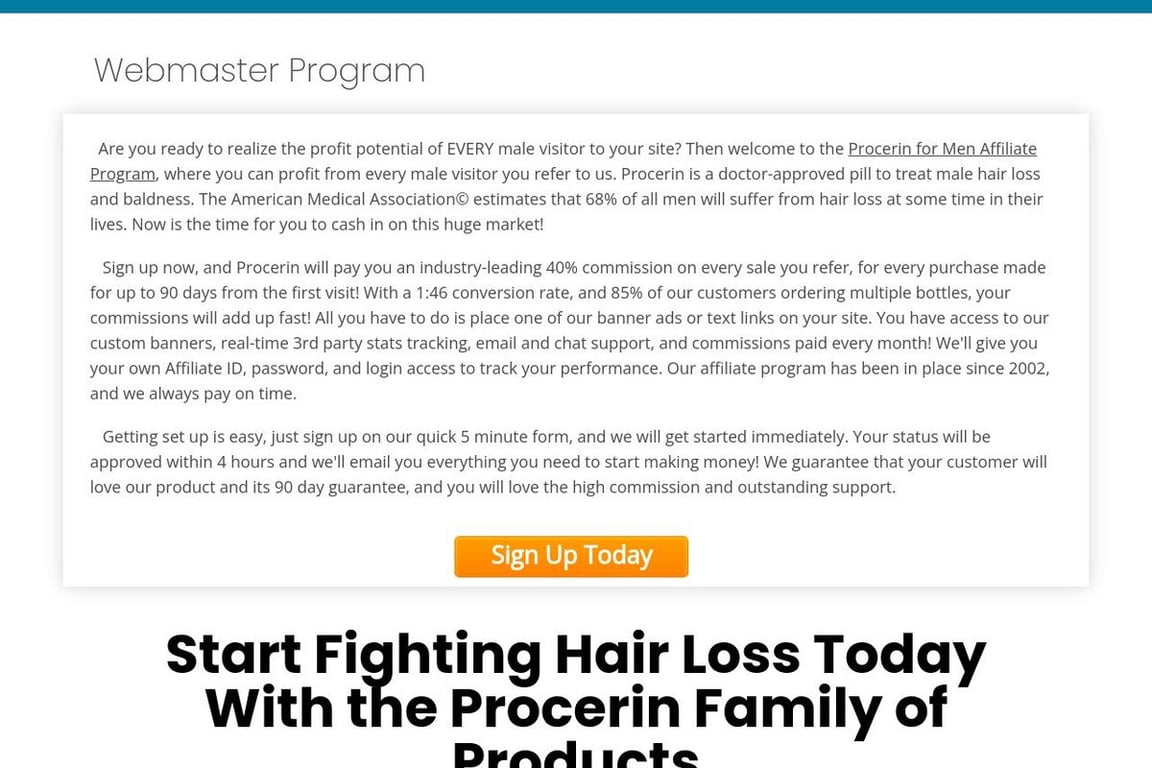 Procerin affiliate program signup page