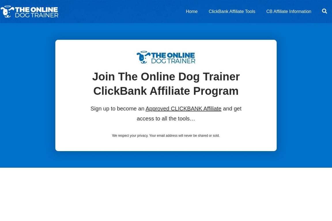 The Online Dog Trainer affiliate program signup page