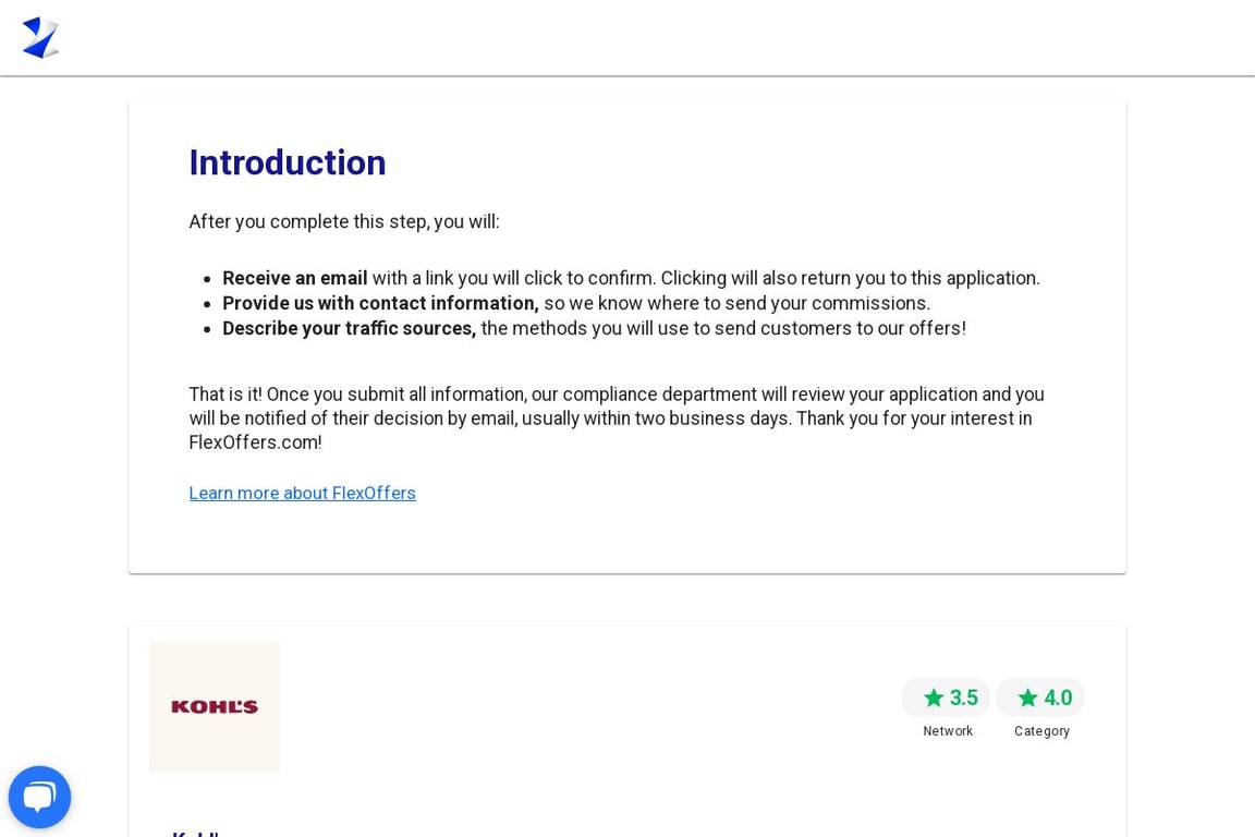 Kohl’s affiliate program signup page