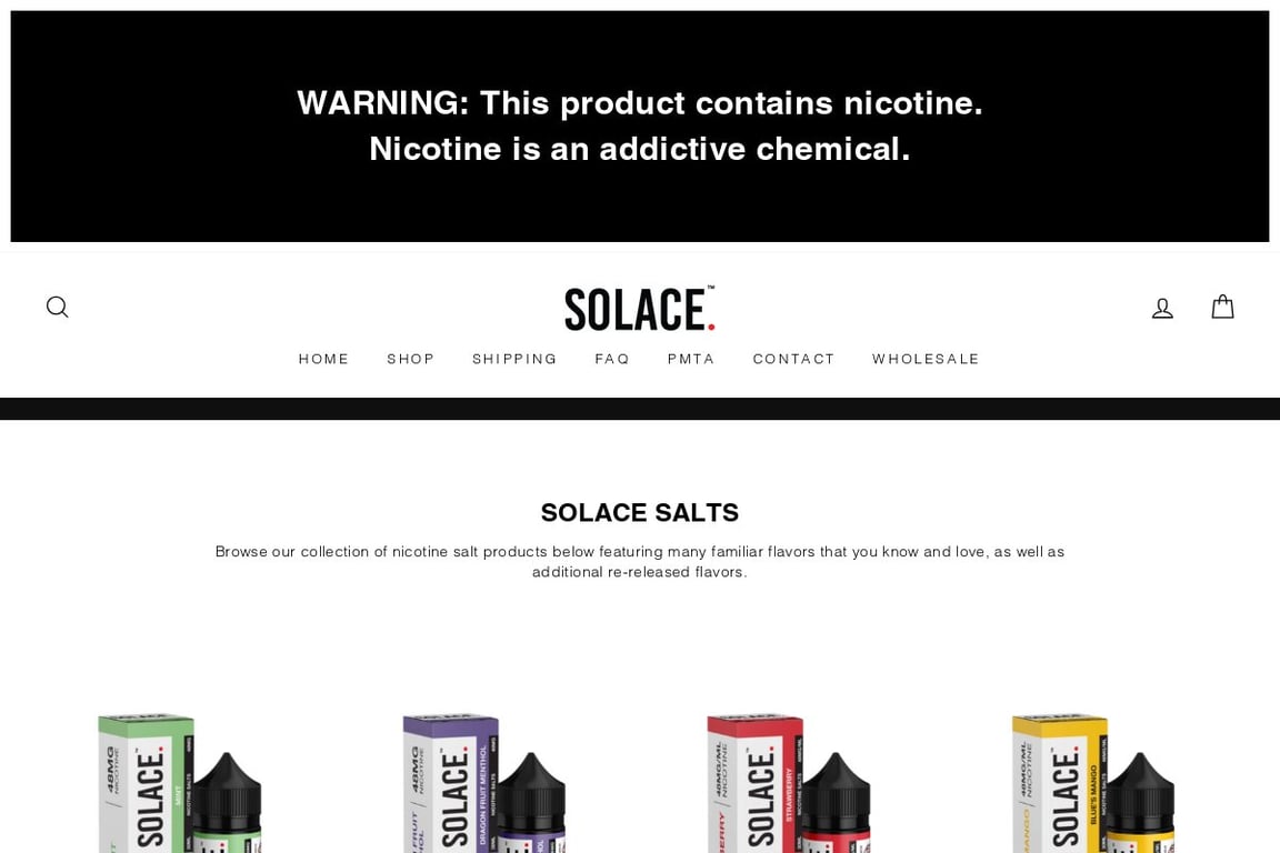 Solace Vapor homepage