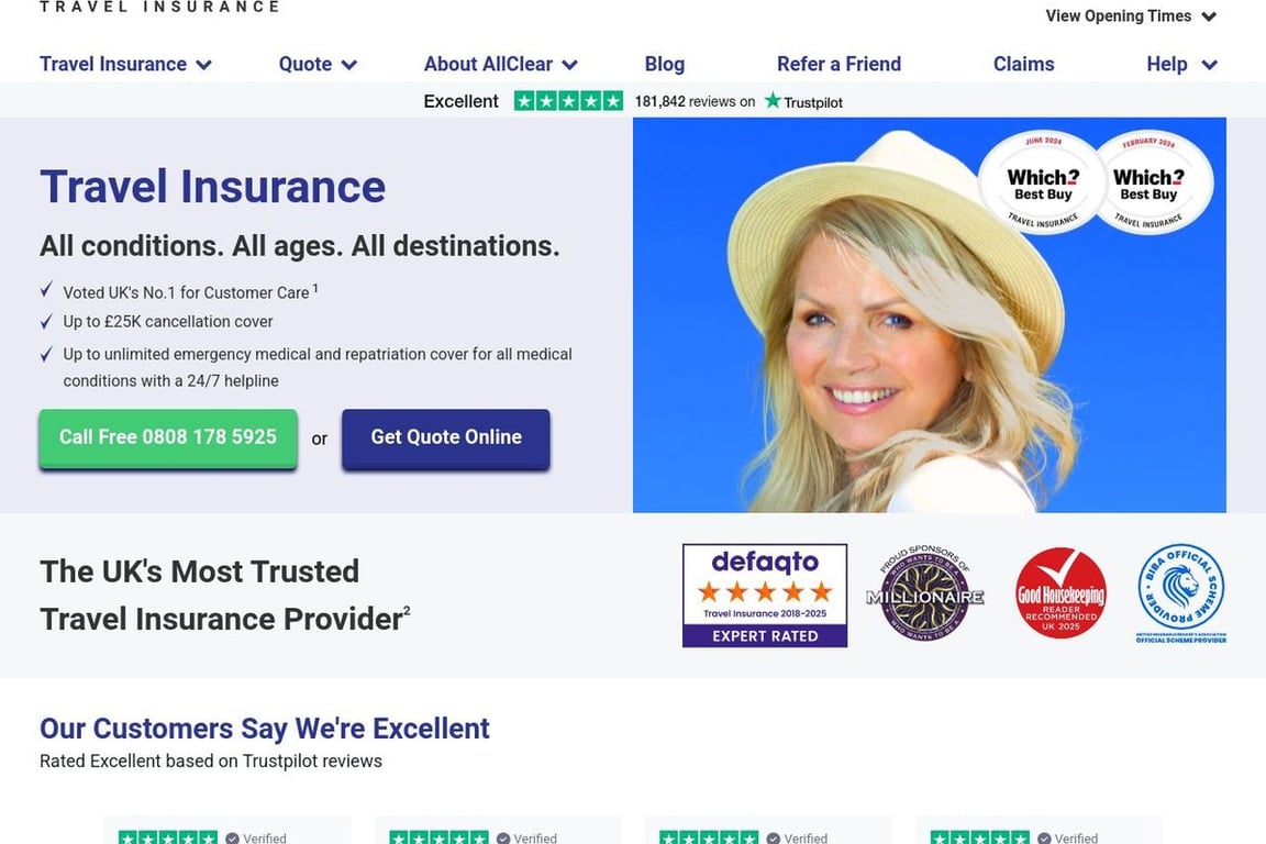 AllClear Travel UK homepage
