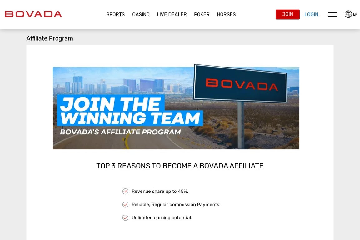 Bovada affiliate program signup page