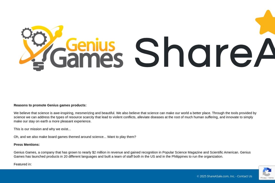 Genius Games affiliate program signup page