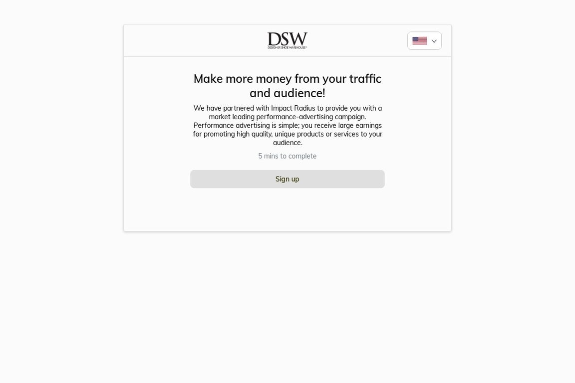 DSW affiliate program signup page