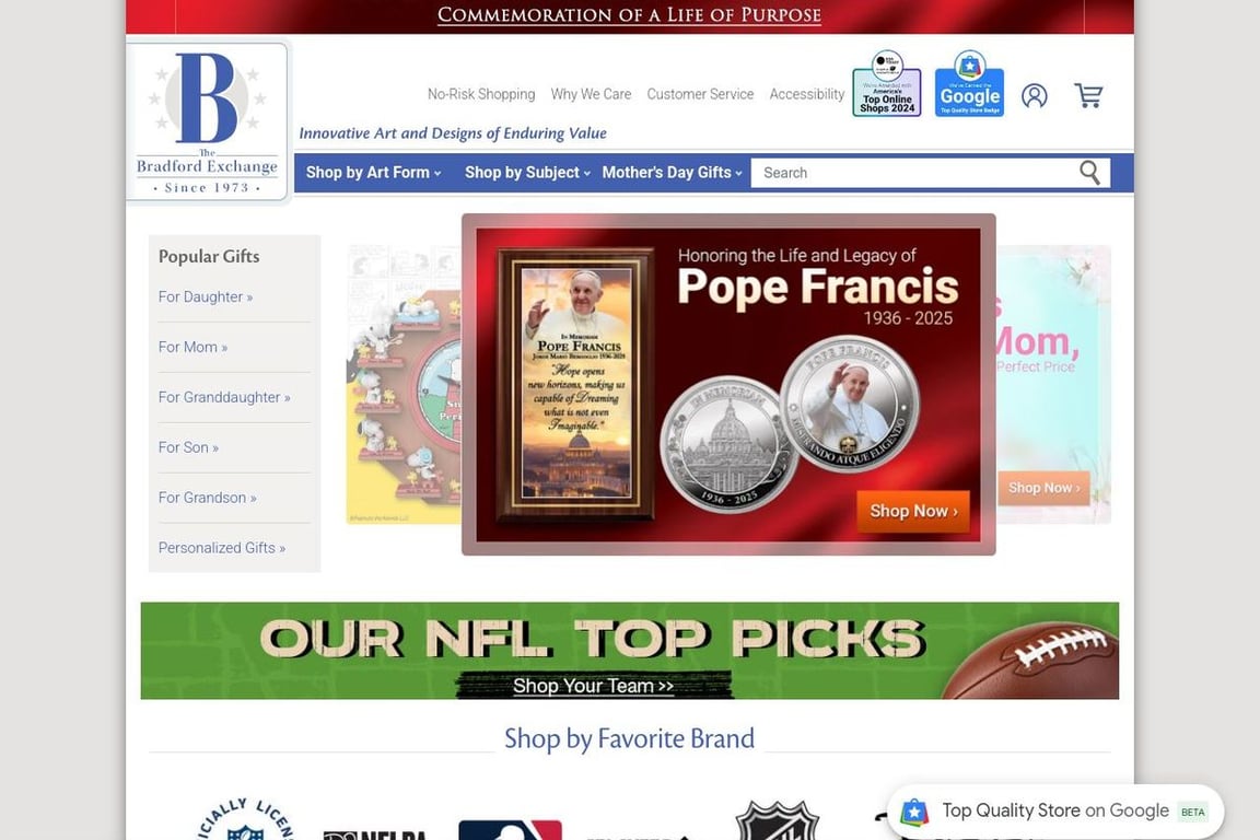 The Bradford Exchange Online homepage