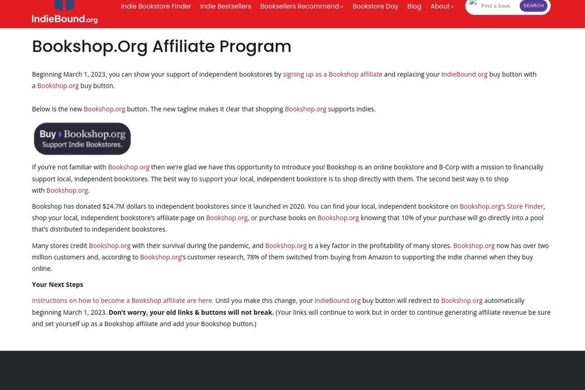 IndieBound affiliate program signup page
