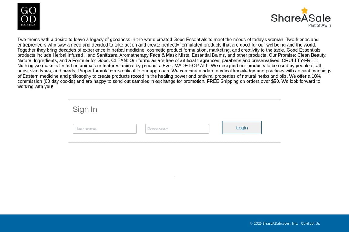 Good Essentials affiliate program signup page