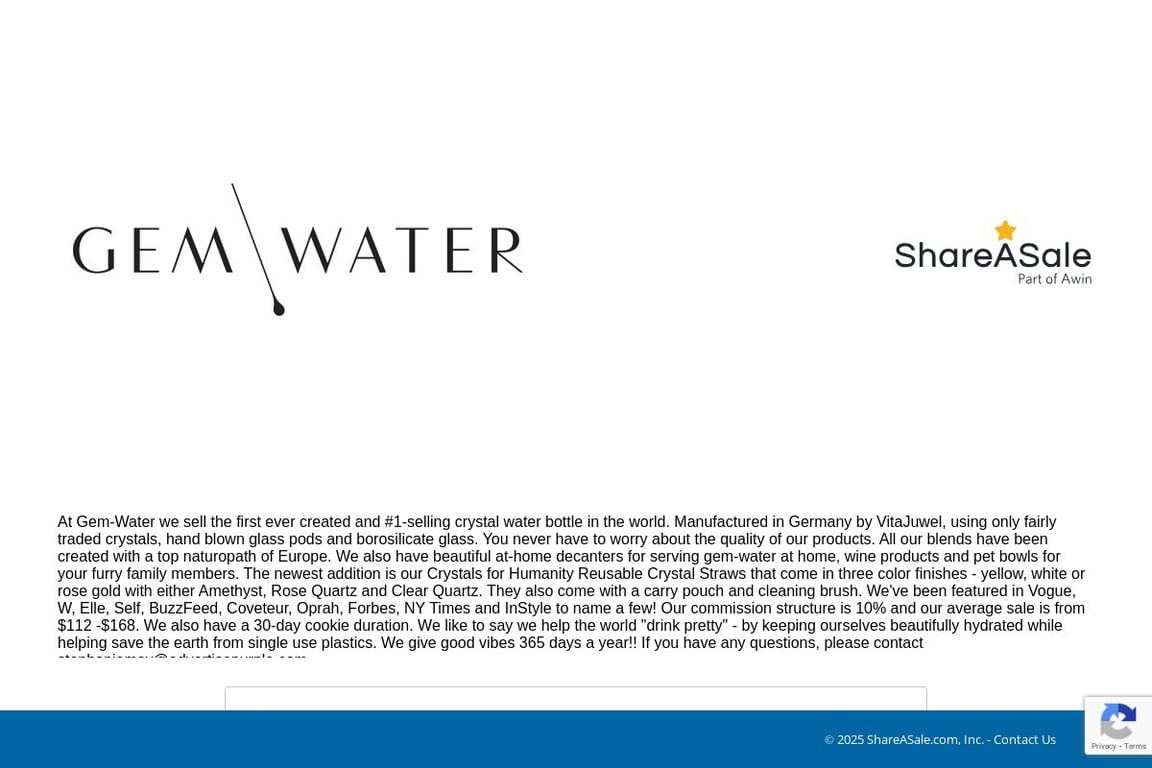 Gem-Water affiliate program signup page