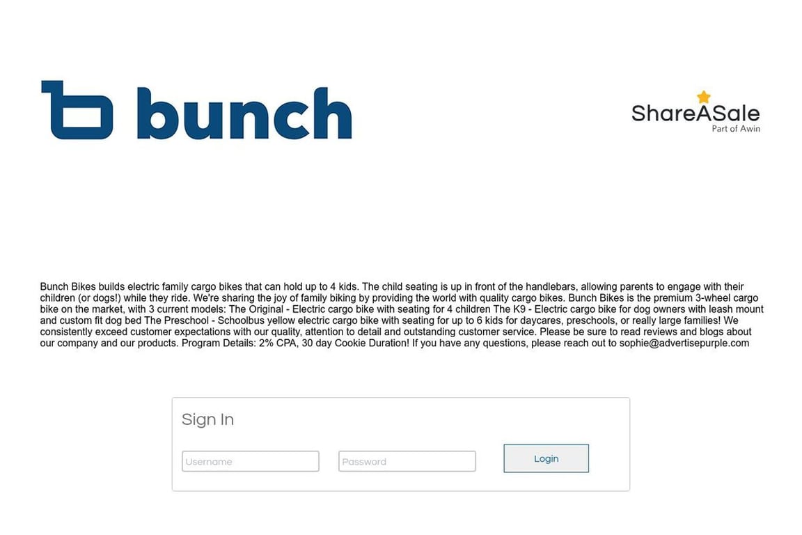 Bunch Bikes affiliate program signup page