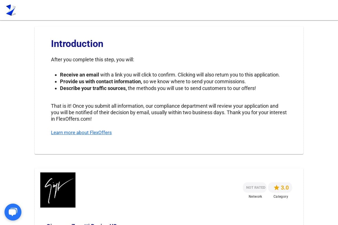 Giuseppe Zanotti Design US affiliate program signup page